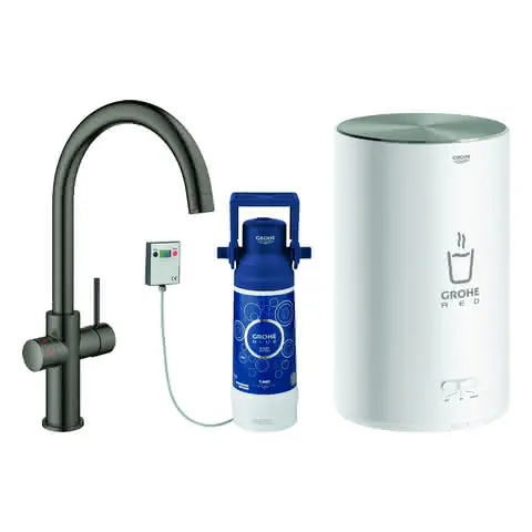GROHE Armatur und Boiler GROHE Red Duo 30083_1 M-Size C-Ausl. hard graphite gb.