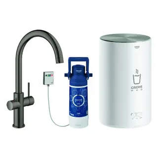 GROHE Armatur und Boiler GROHE Red Duo 30083_1 M-Size C-Ausl. hard graphite gb.