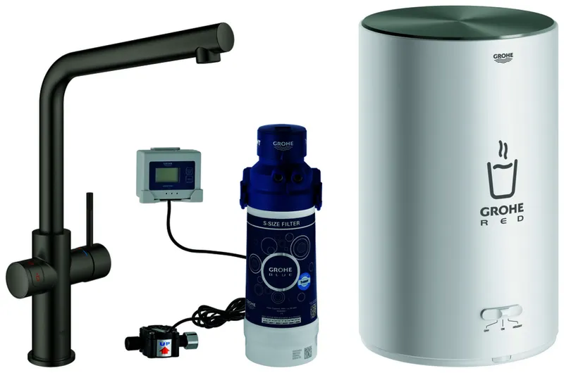 GROHE Armatur und Boiler GROHE Red Duo 30327_1 M-Size L-Ausl. hard graphite gb.