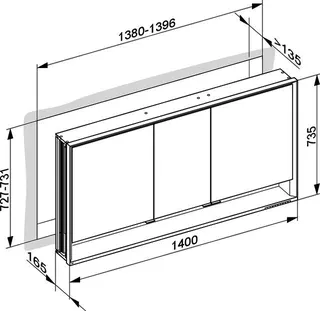 Keuco SPS R. Lumos 14316, mit Ablagef., Einbau, silb-elox., 1400x735x165mm – Bild 3
