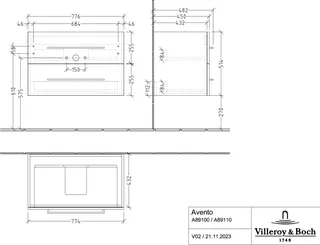 Villeroy & Boch WaschbeckenUS Avento 780x514x452mm 2 Ausz. Waschbecken m.tig Crystal Grey – Bild 2