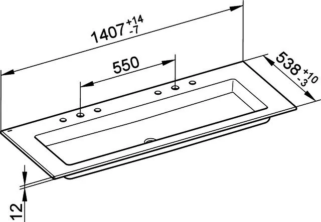 Keuco Ker.-Doppel-Waschtisch Edition Lignatur 33361 für 3-Loch-Armaturen, weß