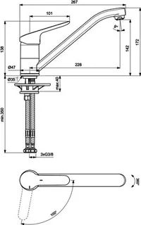 Ideal Standard Küchenarmatur Ceraflex, ND, m.Rohrausl., Ausld.228 mm, Chrom – Bild 4