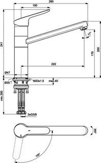 Ideal Standard Küchenarmatur Ceraflex, ND, m.hohem Rohrausl., Ausld.222 mm, Chrom – Bild 4