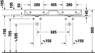 Duravit Doppel-Waschtisch,Möbel-DWT DuraSquare 1200mm o.ÜL, 1 HL je Becken, geschl., weiß – Bild 4