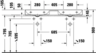 Duravit Doppel-Waschtisch,Möbel-DWT DuraSquare 1200mm o.ÜL, 1 HL je Becken, geschl., weiß – Bild 3