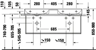 Duravit Doppel-Waschtisch,Möbel-DWT DuraSquare 1200mm o.ÜL, 1 HL je Becken, weiß – Bild 5
