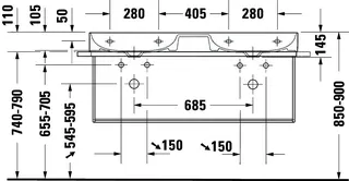 Duravit Doppel-Waschtisch,Möbel-DWT DuraSquare 1200mm o.ÜL, 1 HL je Becken, weiß, WG – Bild 4