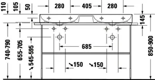 Duravit Doppel-Waschtisch,Möbel-DWT DuraSquare 1200mm o.ÜL, 1 HL je Becken, weiß – Bild 4