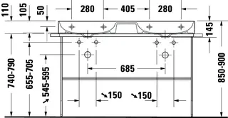 Duravit Doppel-Waschtisch,Möbel-DWT DuraSquare 1200mm o.ÜL, m.HLB, o.HL je Becken, weiß – Bild 3