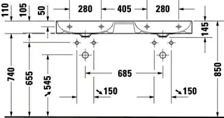 Duravit Doppel-Waschtisch,Möbel-DWT DuraSquare 1200mm o.ÜL, m.HLB, o.HL je Becken, weiß, WG – Bild 5