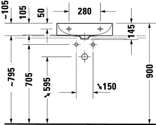 Duravit Möbel-Waschtisch DuraSquare 500mm, Weiß o.ÜL, m.HLB, o.HL, geschliffen – Bild 2