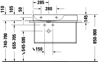 Duravit Möbel-Waschtisch DuraSquare 800mm, Weiß o.ÜL, m.HLB, o.HL, Becken links, WG – Bild 4