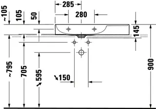 Duravit Möbel-Waschtisch DuraSquare 800mm, Weiß o.ÜL, m.HLB, o.HL, Becken l., geschl. – Bild 4