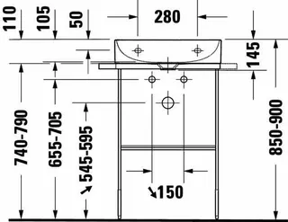 Duravit Metallkonsole BS DuraSquare f. 235350 höhenverstell. +50mm,HTH l./r.,Chrom – Bild 2