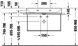 Duravit Möbelwaschtisch DuraSquare 800mm o. ÜL, mit HLB, o.HL, weiß WonderGliss – Bild 5