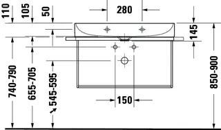 Duravit Möbelwaschtisch DuraSquare 800mm o. ÜL, mit HLB, o.HL, weiß – Bild 2