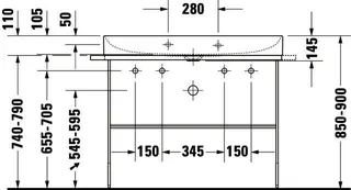Duravit Möbel-Waschtisch DuraSquare 1000 mm o.ÜL, m.HLB, 2 HL, 1 Becken, weiß, WG – Bild 3