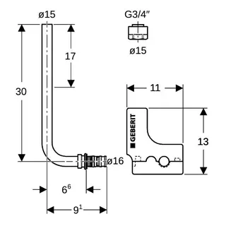 Mepla Metallrohrbogen 90 Grad mit Anschlussverschraubung d16-15-L30 – Bild 4