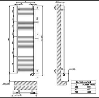 sanibel 1001-Badheizkörper Elektro A20 gerade BH 1800 mm BL 500mm RAL 9016 weiß – Bild 2