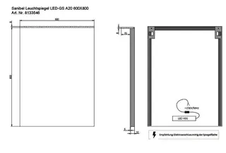 sanibel Leuchtspiegel LED-GS A20 mit Glassegel und Schalter 600x800x100mm – Bild 2