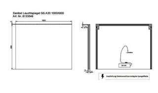 sanibel Leuchtspiegel LED-GS A20 mit Glassegel und Schalter 1000x800x100mm – Bild 2