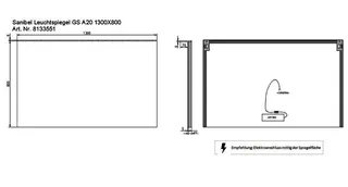 sanibel Leuchtspiegel LED-GS A20 mit Glassegel und Schalter 1300x800x100mm – Bild 2