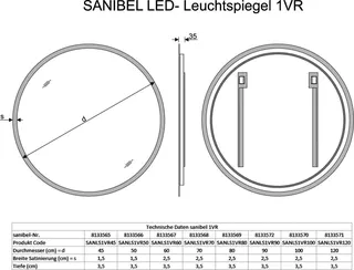 sanibel Leuchtspiegel LED-1VR rund A20 mit satiniertem Lichtstreifen 700mm – Bild 2