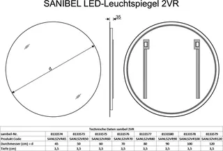 sanibel Leuchtspiegel LED-2VR rund A20 mit indirekter Beleuchtung 700mm – Bild 2