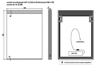 sanibel Leuchtspiegel LED-1S A20 mit Brillantmodul/Lichtwechsler 500x700mm – Bild 2
