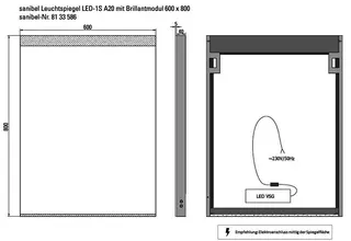 sanibel Leuchtspiegel LED-1S A20 mit Brillantmodul/Lichtwechsler 600x800mm – Bild 2