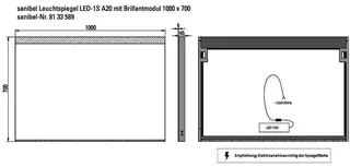 sanibel Leuchtspiegel LED-1S A20 mit Brillantmodul/Lichtwechsler 1000x700mm – Bild 2
