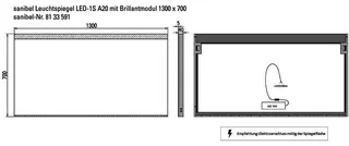 sanibel Leuchtspiegel LED-1S A20 mit Brillantmodul/Lichtwechsler 1300x700mm – Bild 2
