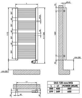 sanibel Badheizkörper S2-E Elektro A20 gerade BH 1172mm BL 500mm RAL9016 weiß – Bild 3