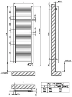 sanibel Badheizkörper S2-E Elektro A20 gerade BH 1448mm BL 599mm RAL9016 weiß – Bild 2