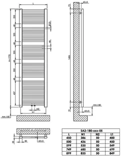 sanibel Badheizkörper S2 A20 gerade BH 1770 mm BL 599 mm RAL 9016 weiß – Bild 3