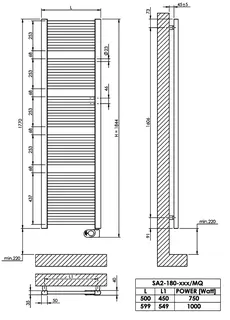 sanibel Badheizkörper S2-E Elektro A20 gerade BH 1770mm BL 500mm RAL9016 weiß – Bild 3