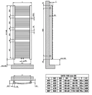 sanibel Badheizkörper S2-R A20 gebogen BH 1448 mm BL 447 mm RAL 9016 weiß – Bild 2