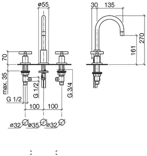 Dornbracht Waschtisch-Dreilochbatterie mit Ablaufgarnitur TARA 20710892 Platin – Bild 3