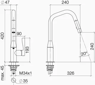 Dornbracht EHM Pull-down mit Brausefunktion SYNC 33875895 Platin gebürstet – Bild 3