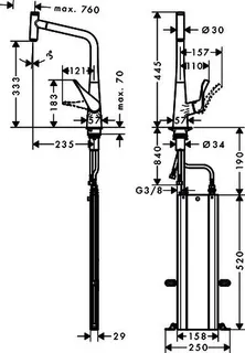 Hansgrohe Spültischmischer 320 Metris Select M71 Ausziehauslauf 1jet sBox chrom – Bild 5