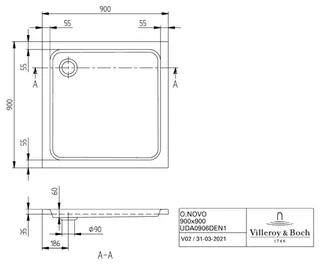 Villeroy & Boch Duschwanne O.novo 900x900x60mm Quadrat Weiß Alpin – Bild 4