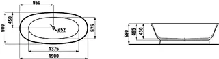 Laufen freist. Badewanne THENEWCLASSIC 900x1900x580 Sentec (Mineralgusswerkstoff) weiß – Bild 3