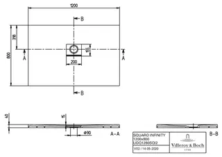Villeroy & Boch Duschwanne Squaro Infinity 1200x800x40mm re-eckig flb Einbau AR StoneWhite – Bild 5