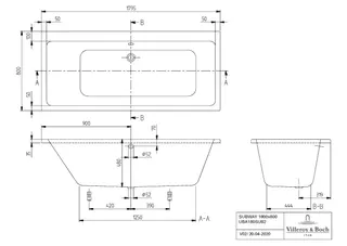 Villeroy & Boch Badewanne Subway 1800x800x505mm re-eckig m. Sys CE TP1 MT Weiß Alpin – Bild 2