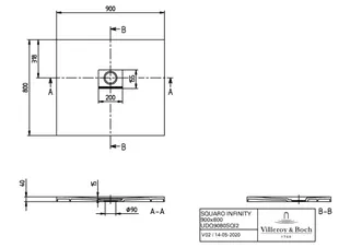 Villeroy & Boch Duschwanne Squaro Infinity 900x800x40mm re-eckig flb Einbau AR StoneWhite – Bild 3