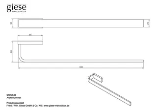 Giese Handtuchhalter starr für Wandbefestigung L:400 mm – Bild 2