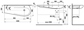 Laufen Waschtisch ALESSI 500x1200x165 Ablage links 1 Hahnloch mit Überlauf LCC Weiß – Bild 2