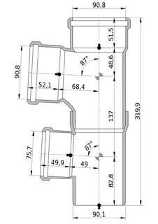 Wavin Duschdoppelabzweig AS+ DN 90x90x70 87 Grad – Bild 2