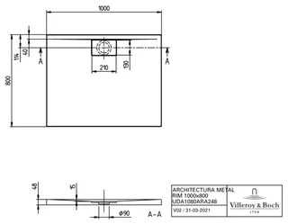 Villeroy & Boch Duschwanne Architectura 1000x800x48mm Rechteck Grey – Bild 2